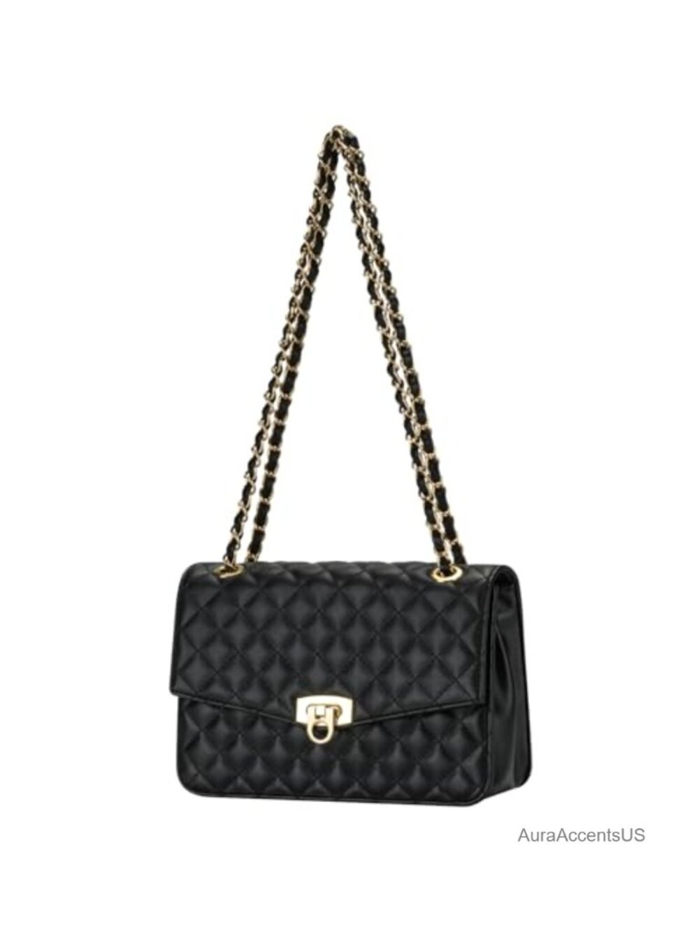 Vegan Leather Quilted Crossbody Bag with Chain Strap